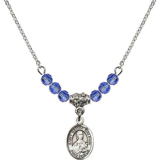 Sterling Silver Saint Gemma Galgani Birthstone Necklace with Sapphire Beads - 9130