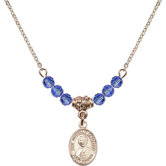 14kt Gold Filled Saint Marcellin Champagnat Birthstone Necklace with Sapphire Beads - 9131