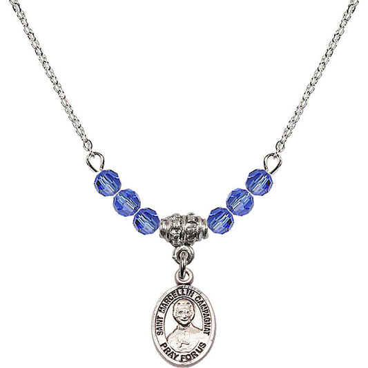 Sterling Silver Saint Marcellin Champagnat Birthstone Necklace with Sapphire Beads - 9131