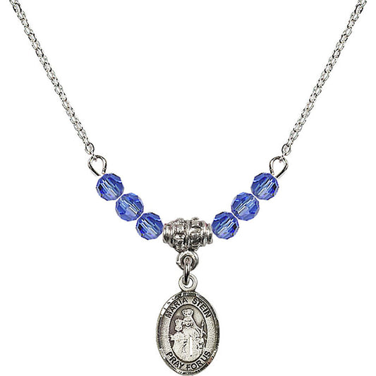 Sterling Silver Maria Stein Birthstone Necklace with Sapphire Beads - 9133