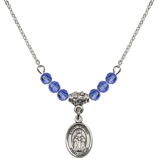 Sterling Silver Saint Sophia Birthstone Necklace with Sapphire Beads - 9136