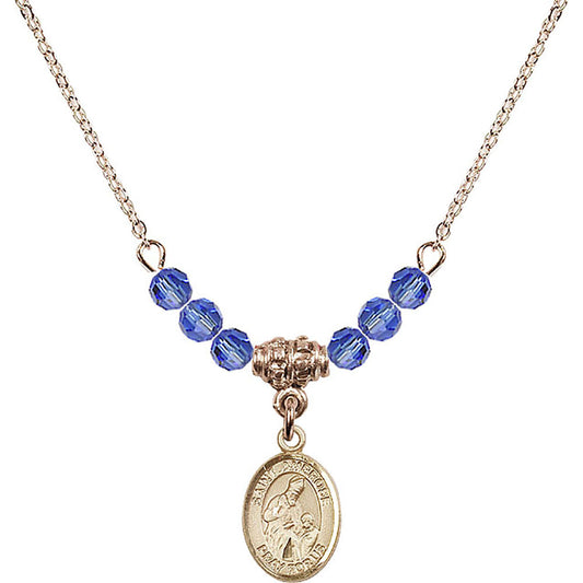 14kt Gold Filled Saint Ambrose Birthstone Necklace with Sapphire Beads - 9137