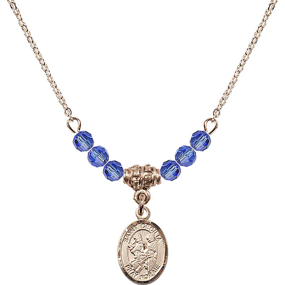 14kt Gold Filled Saint Cecilia / Marching Band Birthstone Necklace with Sapphire Beads - 9179