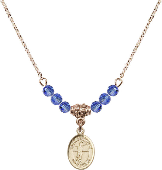 14kt Gold Filled Saint Sebastian / Volleyball Birthstone Necklace with Sapphire Beads - 9186