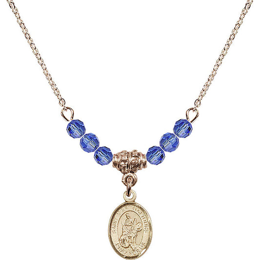14kt Gold Filled Saint Martin of Tours Birthstone Necklace with Sapphire Beads - 9200