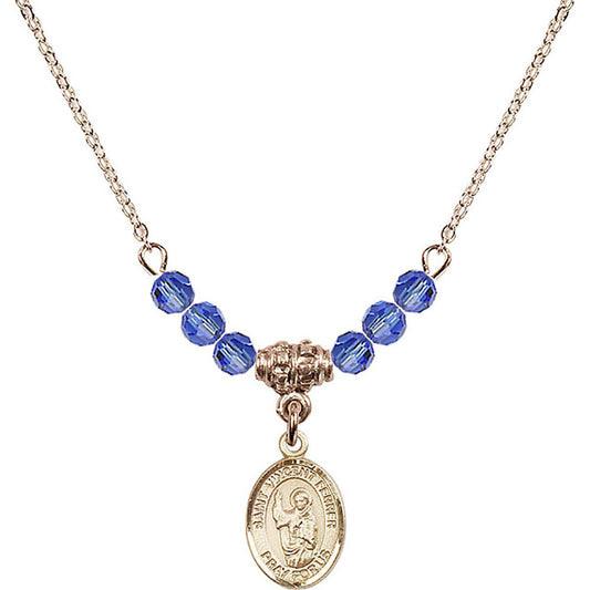 14kt Gold Filled Saint Vincent Ferrer Birthstone Necklace with Sapphire Beads - 9201