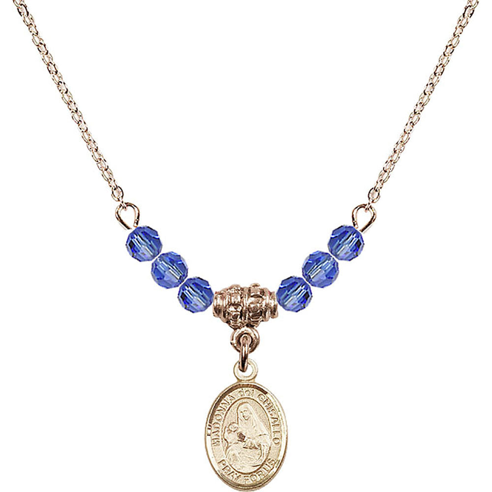 14kt Gold Filled Madonna del Ghisallo Birthstone Necklace with Sapphire Beads - 9203