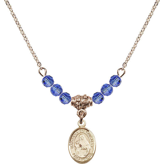 14kt Gold Filled Madonna del Ghisallo Birthstone Necklace with Sapphire Beads - 9203