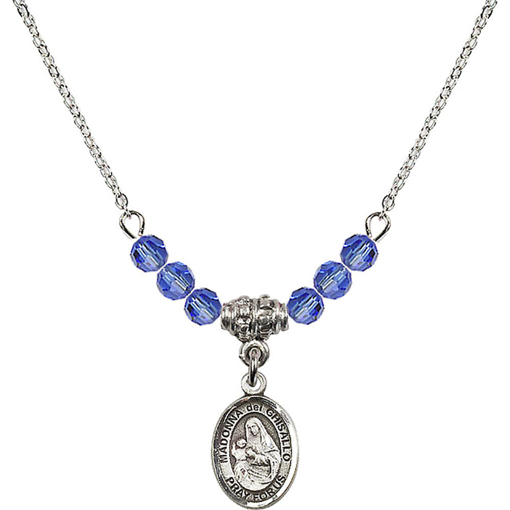 Sterling Silver Madonna del Ghisallo Birthstone Necklace with Sapphire Beads - 9203