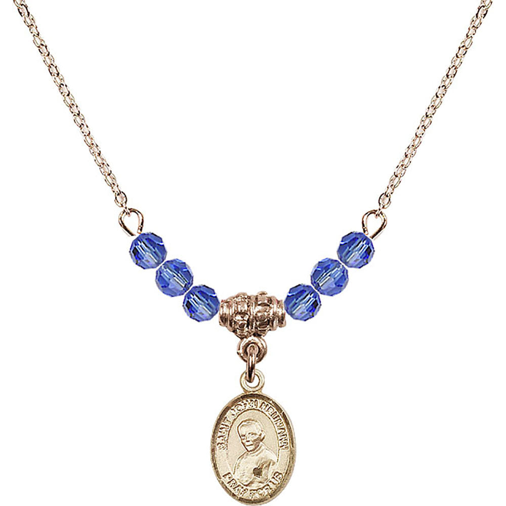 14kt Gold Filled Saint John Neumann Birthstone Necklace with Sapphire Beads - 9204