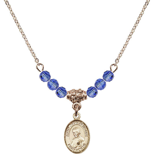 14kt Gold Filled Saint John Neumann Birthstone Necklace with Sapphire Beads - 9204