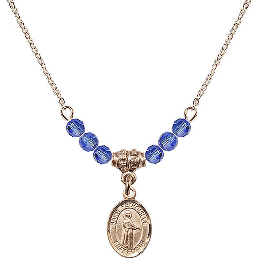 14kt Gold Filled Saint Petronille Birthstone Necklace with Sapphire Beads - 9209