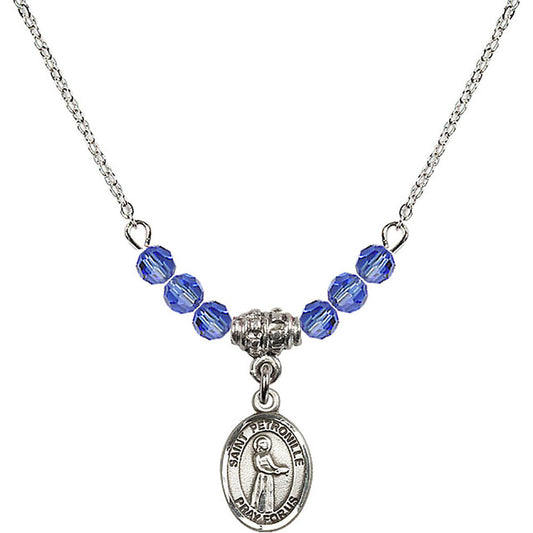 Sterling Silver Saint Petronille Birthstone Necklace with Sapphire Beads - 9209