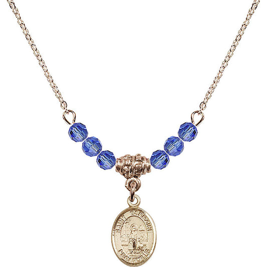 14kt Gold Filled Saint Germaine Cousin Birthstone Necklace with Sapphire Beads - 9211