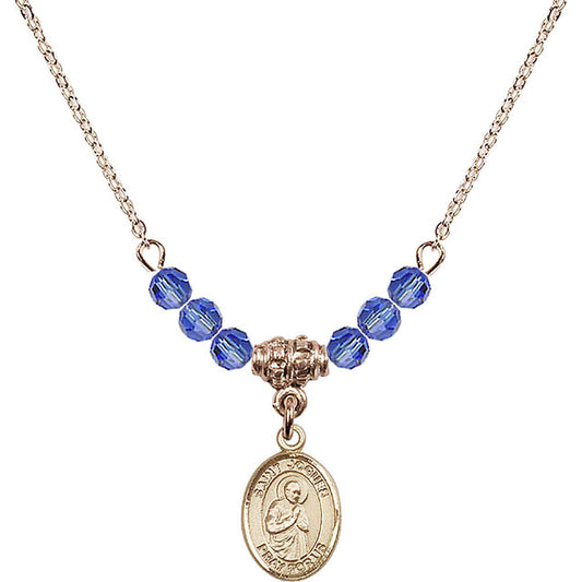 14kt Gold Filled Saint Isaac Jogues Birthstone Necklace with Sapphire Beads - 9212