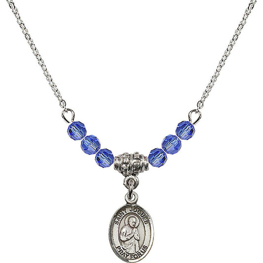 Sterling Silver Saint Isaac Jogues Birthstone Necklace with Sapphire Beads - 9212