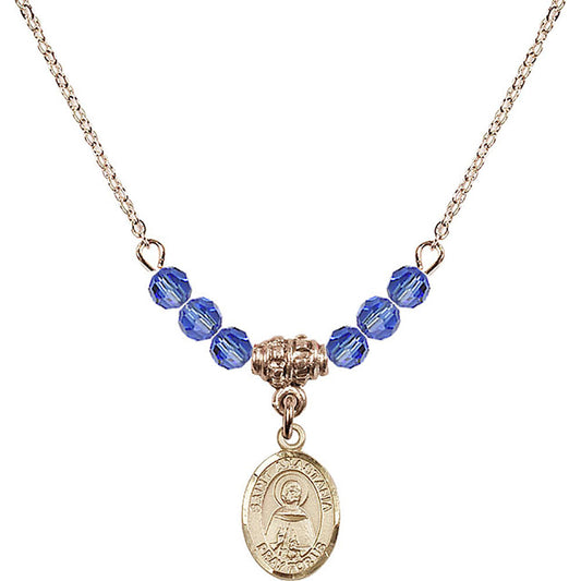 14kt Gold Filled Saint Anastasia Birthstone Necklace with Sapphire Beads - 9213