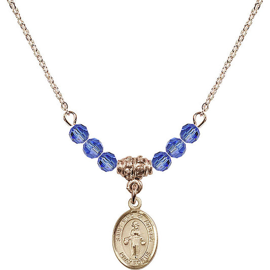 14kt Gold Filled Saint Nino de Atocha Birthstone Necklace with Sapphire Beads - 9214
