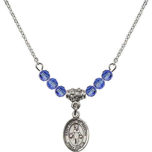 Sterling Silver Saint Nino de Atocha Birthstone Necklace with Sapphire Beads - 9214