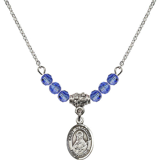 Sterling Silver Saint Alexandra Birthstone Necklace with Sapphire Beads - 9215