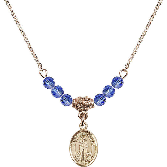 14kt Gold Filled Saint Barnabas Birthstone Necklace with Sapphire Beads - 9216