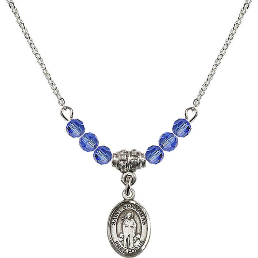 Sterling Silver Saint Barnabas Birthstone Necklace with Sapphire Beads - 9216