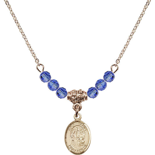 14kt Gold Filled Holy Family Birthstone Necklace with Sapphire Beads - 9218
