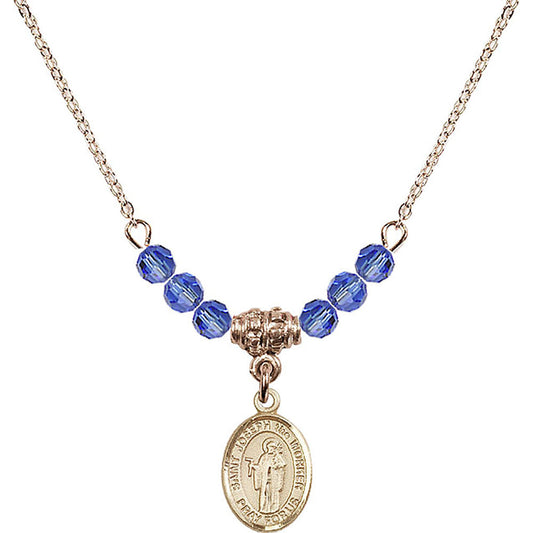 14kt Gold Filled Saint Joseph the Worker Birthstone Necklace with Sapphire Beads - 9220