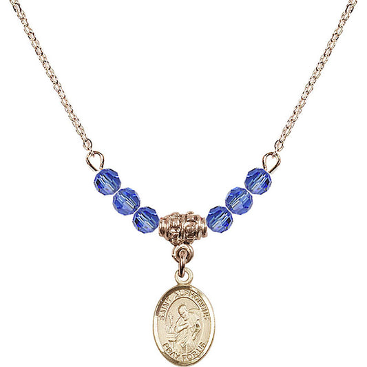 14kt Gold Filled Saint Alphonsus Birthstone Necklace with Sapphire Beads - 9221