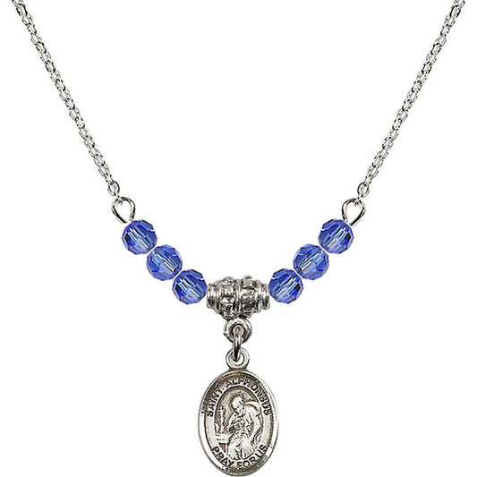 Sterling Silver Saint Alphonsus Birthstone Necklace with Sapphire Beads - 9221