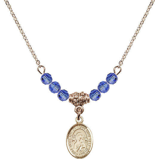 14kt Gold Filled Our Lady of Perpetual Help Birthstone Necklace with Sapphire Beads - 9222