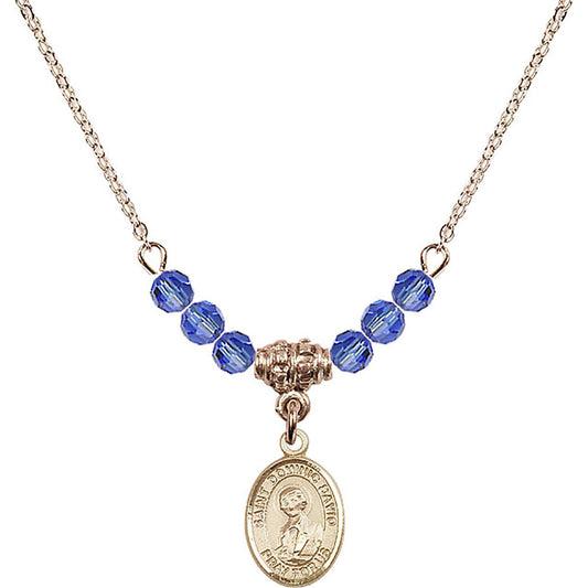 14kt Gold Filled Saint Dominic Savio Birthstone Necklace with Sapphire Beads - 9227