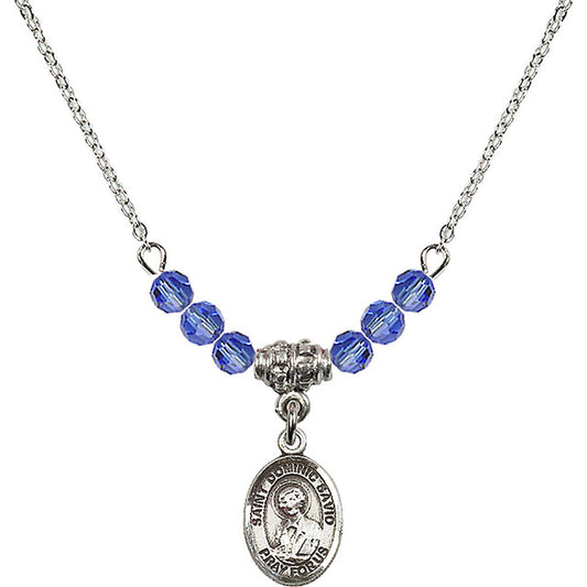 Sterling Silver Saint Dominic Savio Birthstone Necklace with Sapphire Beads - 9227