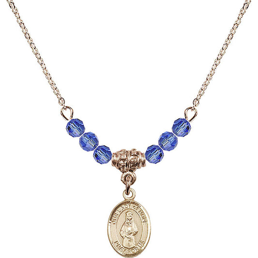 14kt Gold Filled Our Lady of Hope Birthstone Necklace with Sapphire Beads - 9230