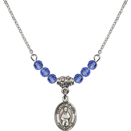 Sterling Silver Our Lady of Hope Birthstone Necklace with Sapphire Beads - 9230