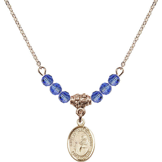 14kt Gold Filled Saint John of the Cross Birthstone Necklace with Sapphire Beads - 9231