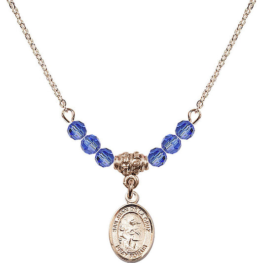 14kt Gold Filled San Juan de la Cruz Birthstone Necklace with Sapphire Beads - 9232