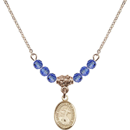 14kt Gold Filled Saint Bernard of Clairvaux Birthstone Necklace with Sapphire Beads - 9233
