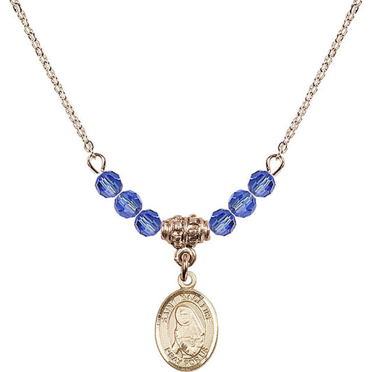 14kt Gold Filled Saint Madeline Sophie Barat Birthstone Necklace with Sapphire Beads - 9236