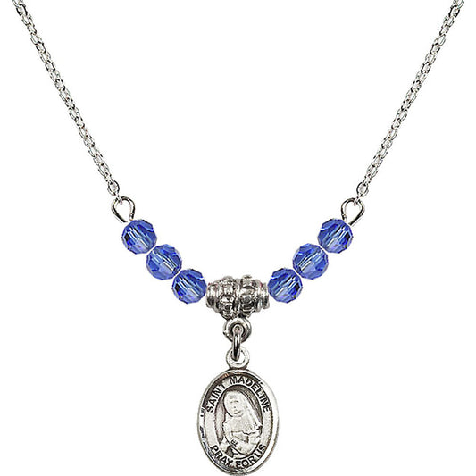 Sterling Silver Saint Madeline Sophie Barat Birthstone Necklace with Sapphire Beads - 9236
