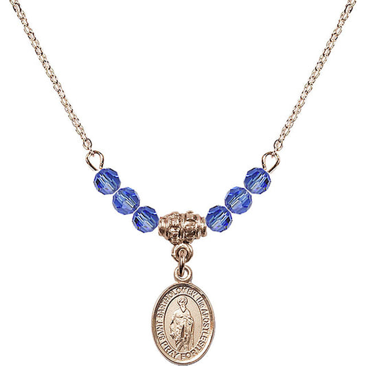 14kt Gold Filled Saint Bartholomew the Apostle Birthstone Necklace with Sapphire Beads - 9238