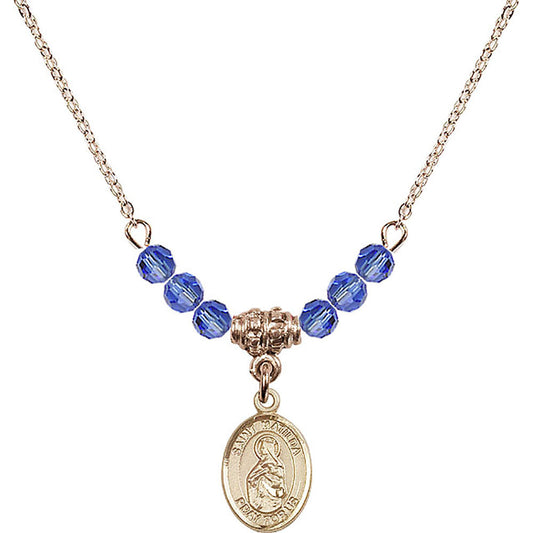 14kt Gold Filled Saint Matilda Birthstone Necklace with Sapphire Beads - 9239