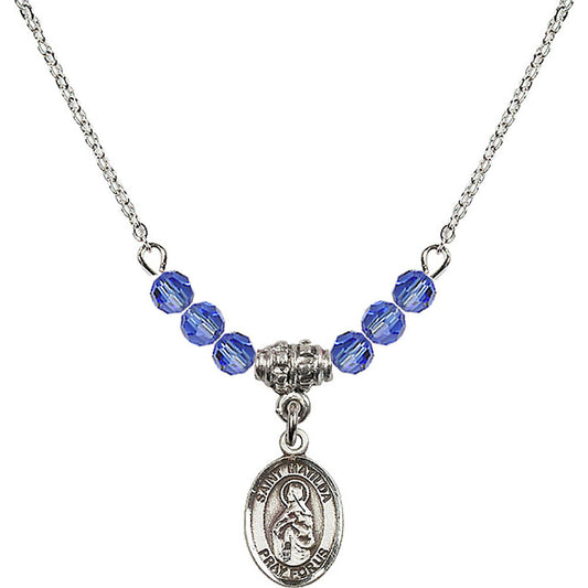 Sterling Silver Saint Matilda Birthstone Necklace with Sapphire Beads - 9239
