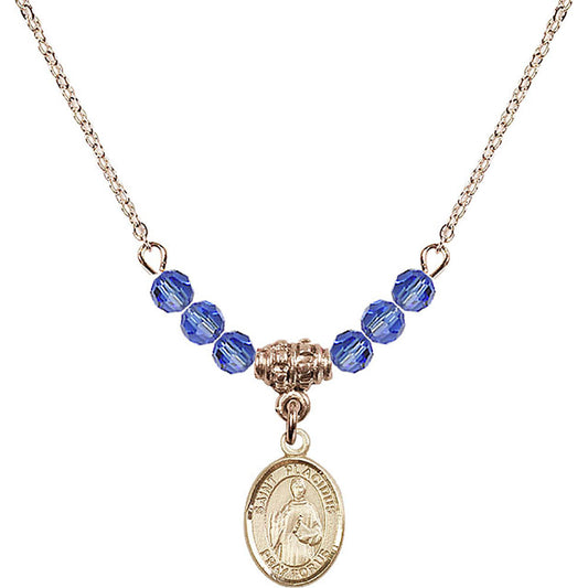 14kt Gold Filled Saint Placidus Birthstone Necklace with Sapphire Beads - 9240