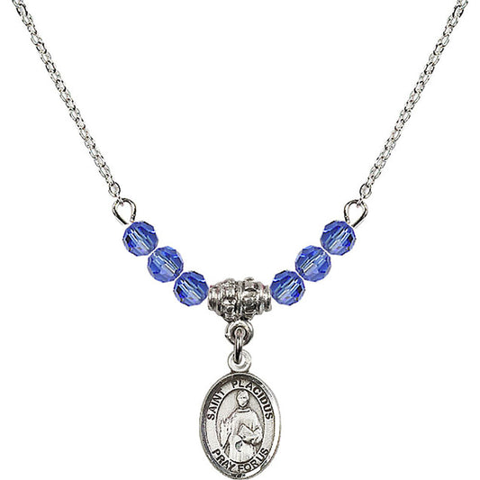 Sterling Silver Saint Placidus Birthstone Necklace with Sapphire Beads - 9240