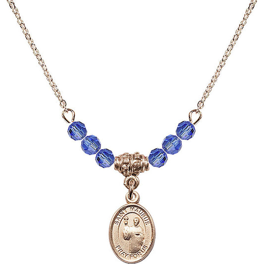 14kt Gold Filled Saint Maurus Birthstone Necklace with Sapphire Beads - 9241