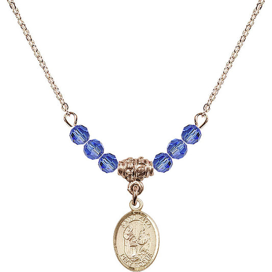14kt Gold Filled Saint Zita Birthstone Necklace with Sapphire Beads - 9244