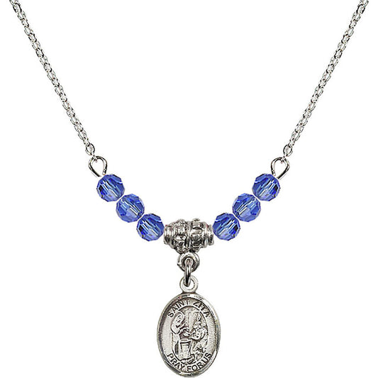 Sterling Silver Saint Zita Birthstone Necklace with Sapphire Beads - 9244