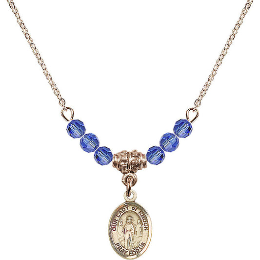 14kt Gold Filled Our Lady of Knock Birthstone Necklace with Sapphire Beads - 9246