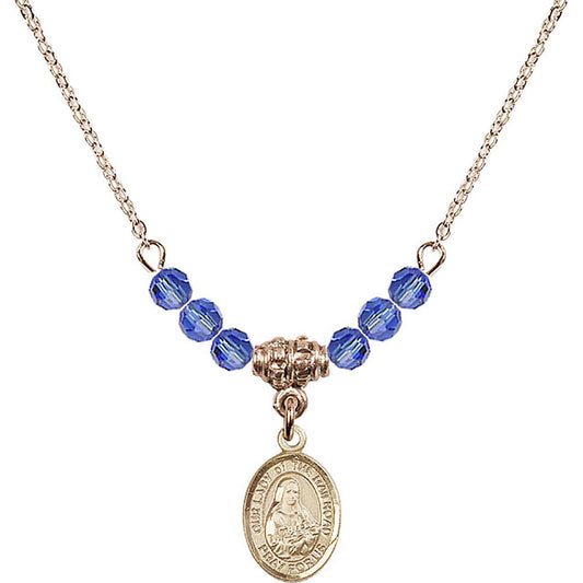 14kt Gold Filled Our Lady of the Railroad Birthstone Necklace with Sapphire Beads - 9247
